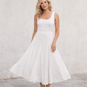 Cottonways White 100% Cotton Gauze Flared Midi Skirt *SZ 1 Coastal Cottagecore